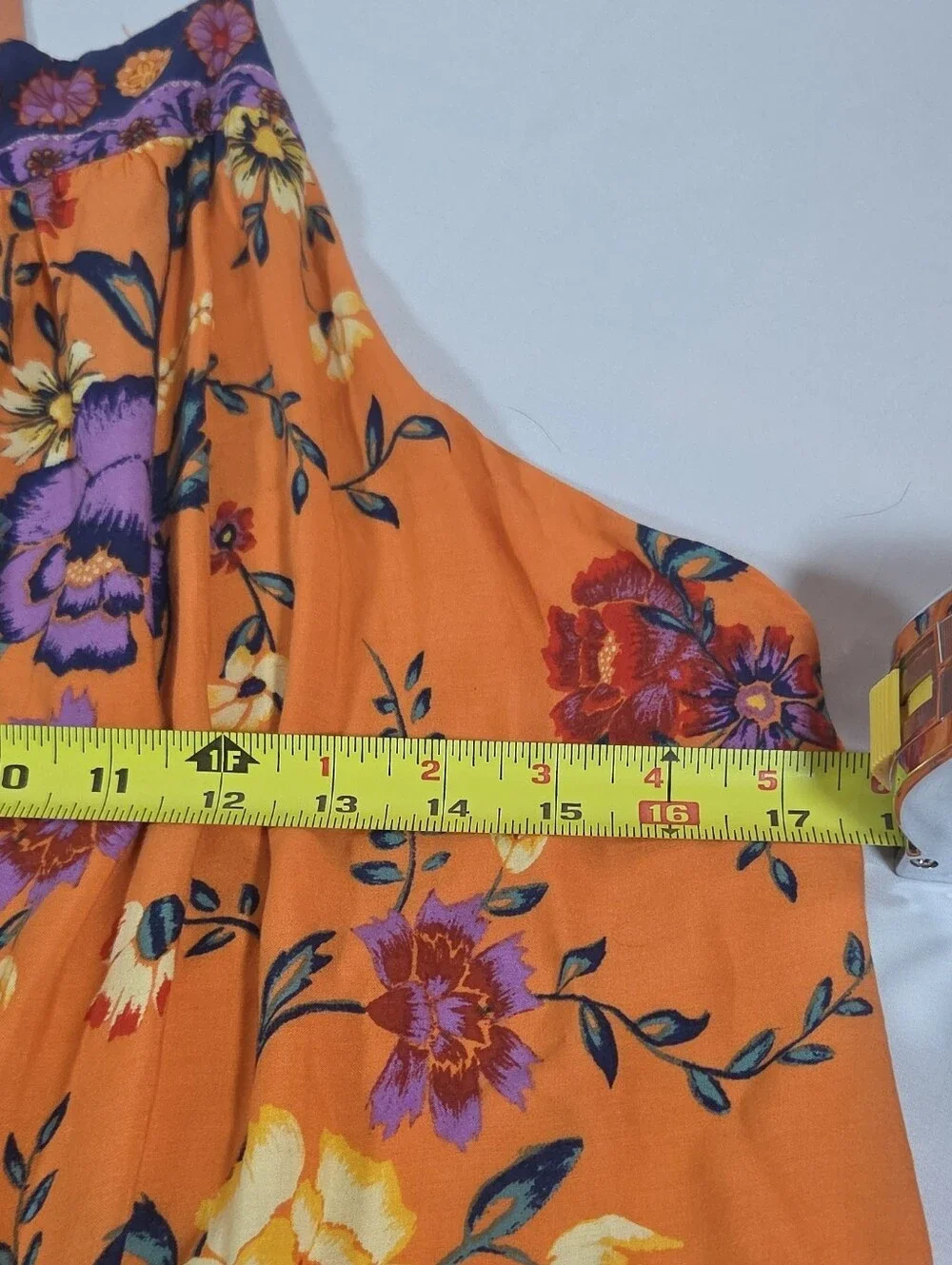 Ecote Women's L Orange Floral Rayon Maxi Dress Sleeveless Strappy Scoop Pullover